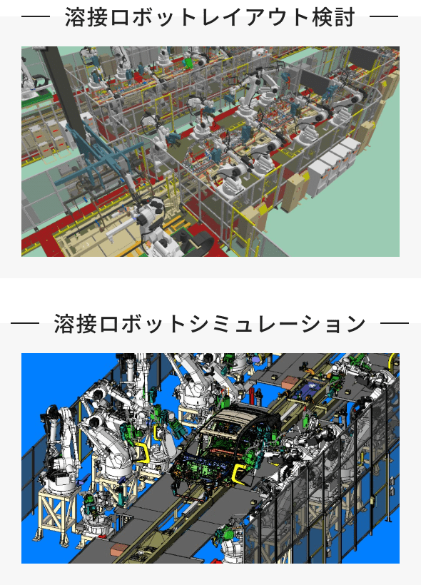 図:溶接ロボットレイアウト検討・溶接ロボットシミュレーション